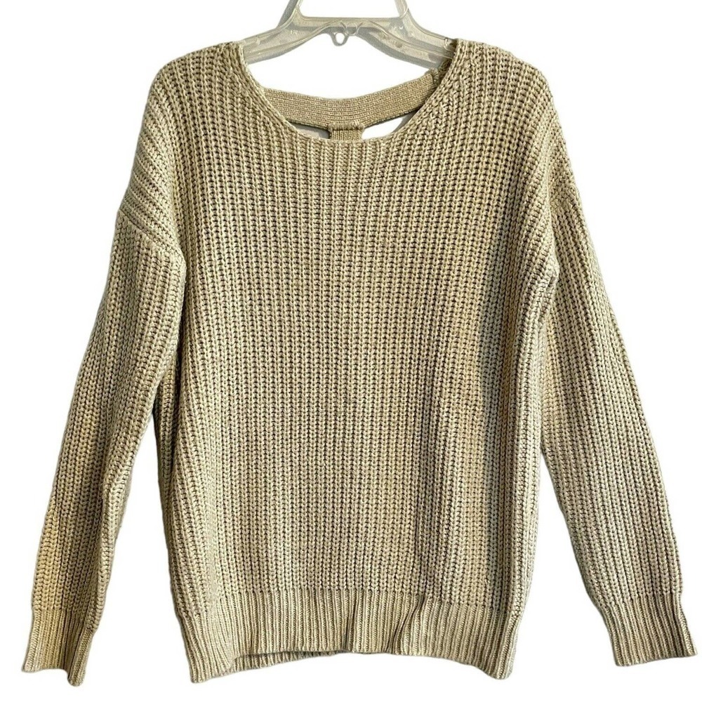 Sparkle & Fade Chunky Knit Lace Back Sweater Small Tan Oversized Casual …